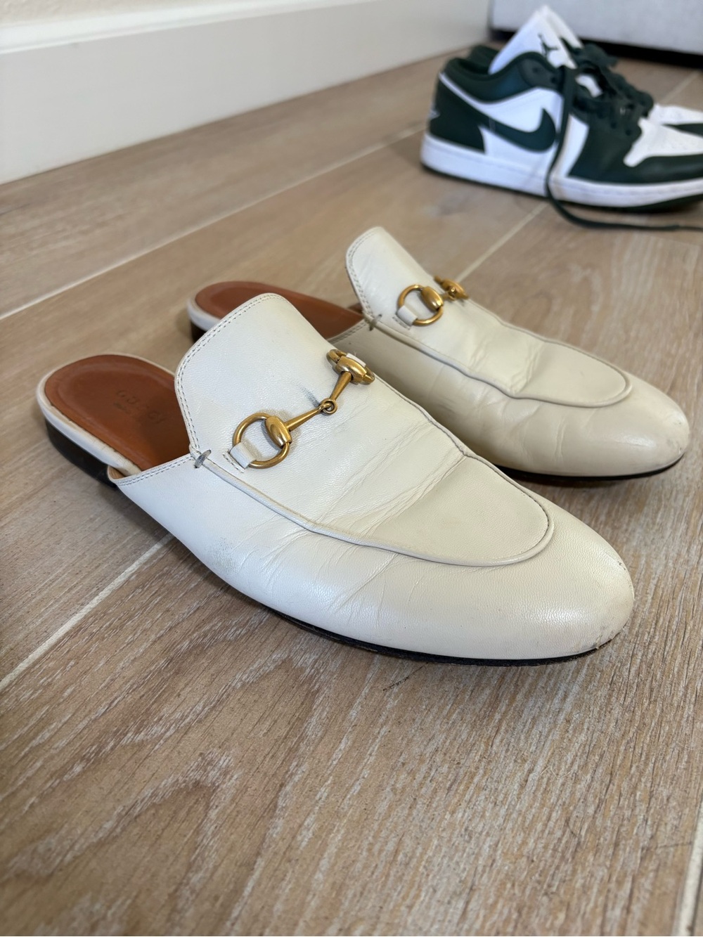 Gucci Cream Leather Horsebit Backless Mules